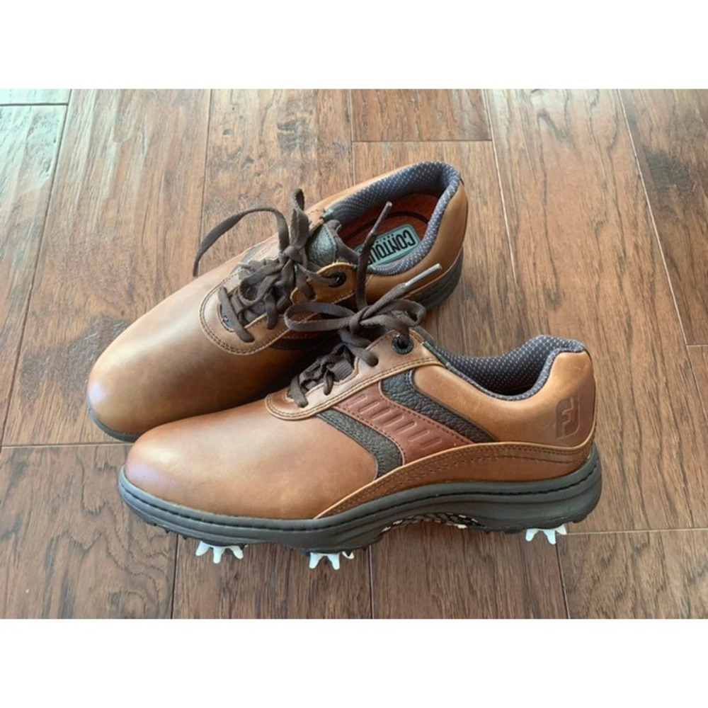 FOOTJOY CONTOUR SERIES LEATHER GOLF SHOES MENS 8 M WATERPROOF CLEATS SPIKES - Picture 1 of 4